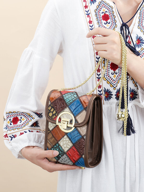 WESTAL-Mini bolso de diseñador para mujer, bandolera de cuero genuino para teléfono, bolso cosmético con correa de cadena, 2023