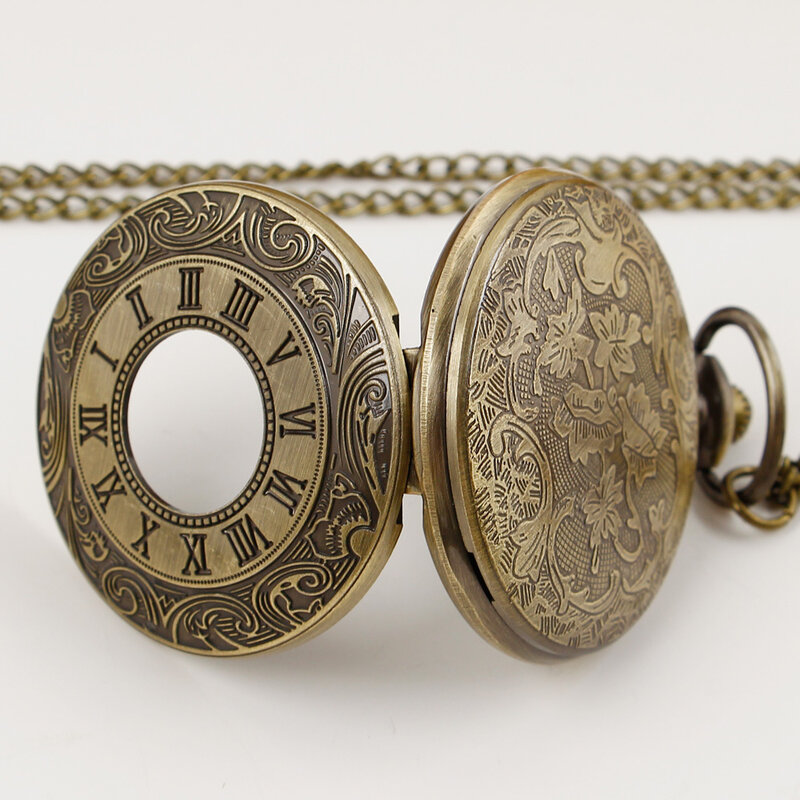 Jam tangan saku uniseks Vintage modis Pria Wanita casing nomor Romawi liontin jam tangan FOB Quartz berongga Steampunk