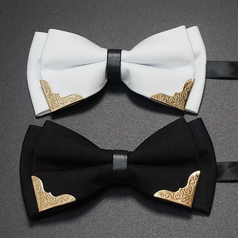 Solid Black White Bow Ties Vestido Formal Bowties de casamento para homens Mulheres Lazer Metal Bling Borboleta Bowknot Banquete Cravat