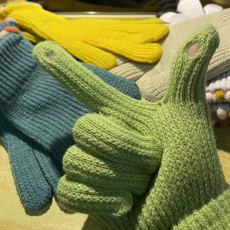 Guantes de punto de lana con dedos completos para hombre y mujer, manoplas cálidas y flexibles para pantalla táctil, Unisex, para invierno