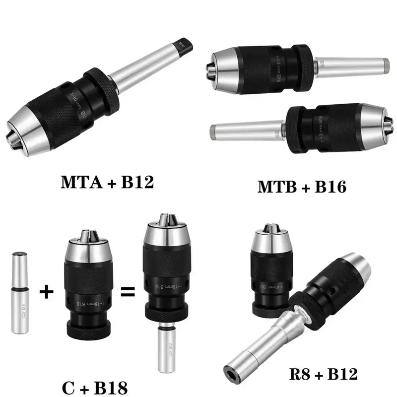 Mandrin auto-serrant pour perceuse Morse, B10, B12, B16, B18, B22, MT1, MT2, MT3, MT4, C6, C8, C12, C16, C20, R8, Tour 1-10, 1-13mm, 1-16mm