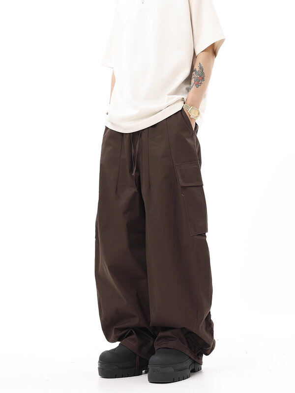 REDDACHIC Men Function Pockets Cargo Pants Drawstring Waist Loose Casual Wide Leg Hip Hop Trousers Sport Outdoor Street Workwear