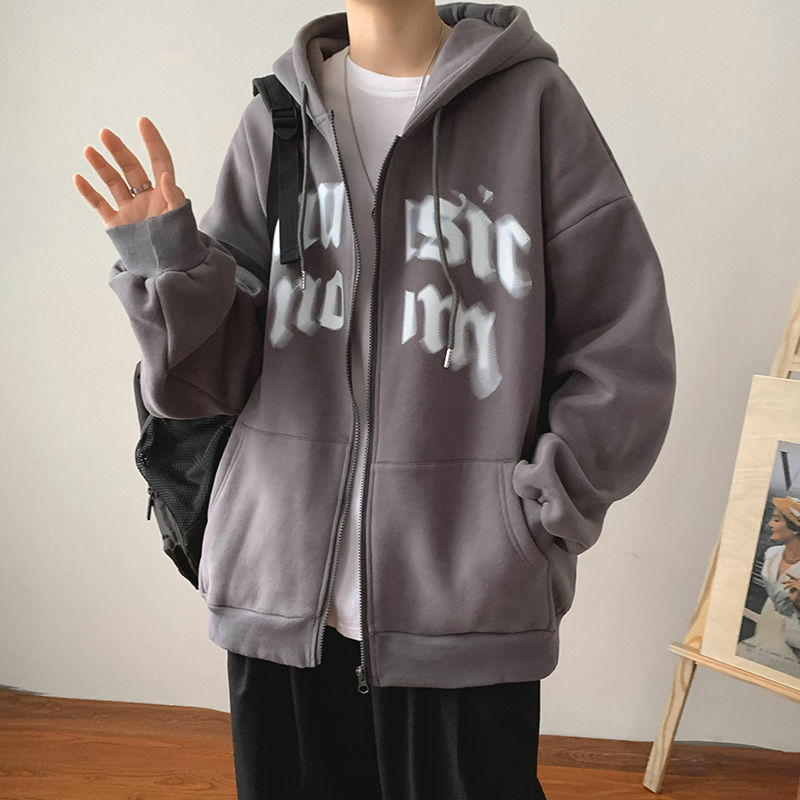 Sudadera con capucha Harajuku para hombre, jersey de Hip Hop, ropa de calle con estampado de letras, Sudadera con capucha negra, chaqueta informal con cremallera, invierno y otoño