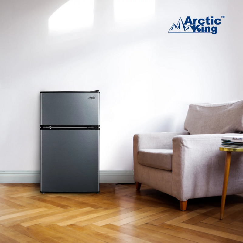 King-Réfrigérateur compact à deux portes, 3.2 pieds cubes, avec congélateur, en acier inoxydable, E-star (stock américain)