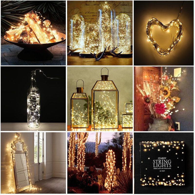 Tira de luces LED de alambre de cobre, guirnalda de luces de hadas, Blanco cálido para el hogar, decoración de fiesta de Navidad y boda, iluminación de vacaciones