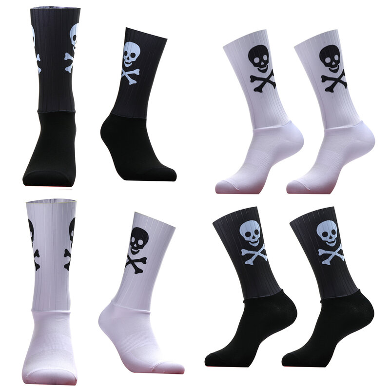 New Aero Skull Sports Silicone Non-slip Cycling Socks Pro Outdoor Racing Bike Socks Road Running Socks Calcetines Ciclismo