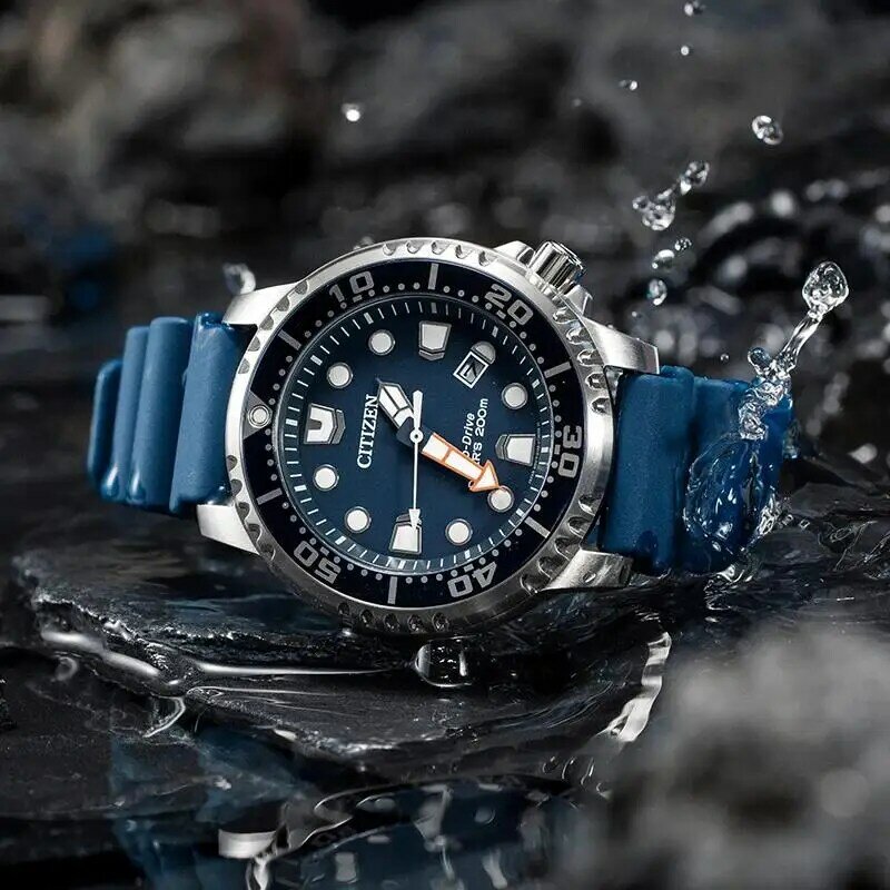 Jam tangan kuarsa olahraga asli jam tangan desainer pria bercahaya silikon jam tangan pria BN0150 Eco-Drive Series Black Dial