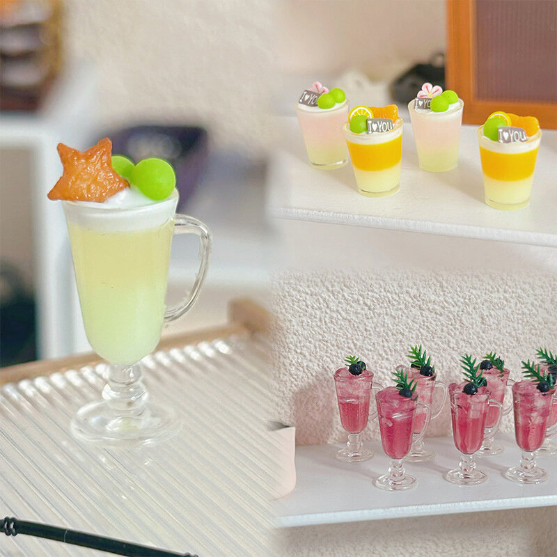 1pc Mini Fruit Tea Dessert Cup Cocktail Drink DIY Resin Scene Model Miniature Food Play Toy per 1:12 1:6 accessori per casa delle bambole