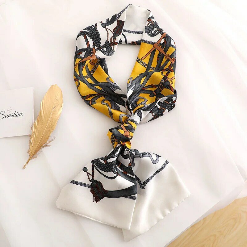 Small Long Narrow Satin Silk Neckercheifs For Women Double-Sided Printing Hairband Spring Autumn Fashion Ribbon Waist Tie Scarf