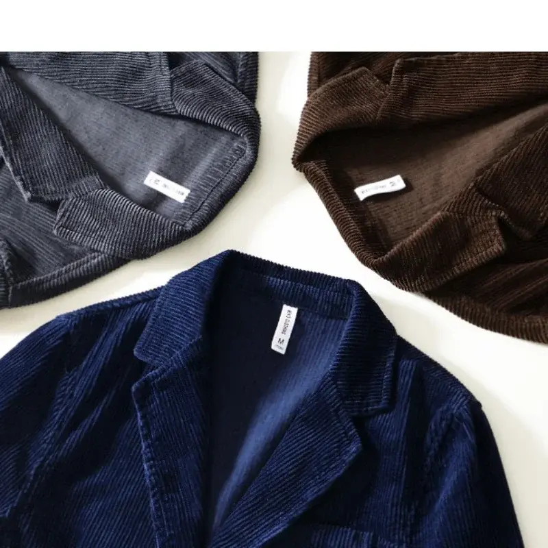 Trajes de Safari de pana para hombre, chaqueta informal de gran tamaño, Color sólido, BL1009, 100% algodón, Otoño, novedad