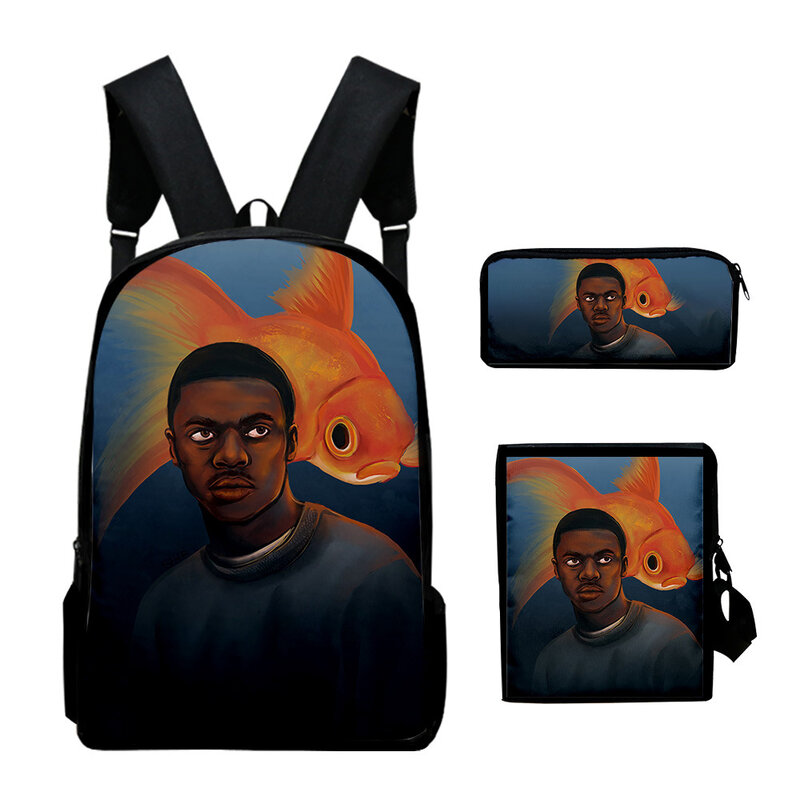 Classic Novelty vince staples 3D Print 3pcs/Set pupil School Bags Laptop Daypack Backpack Inclined shoulder bag Pencil Case