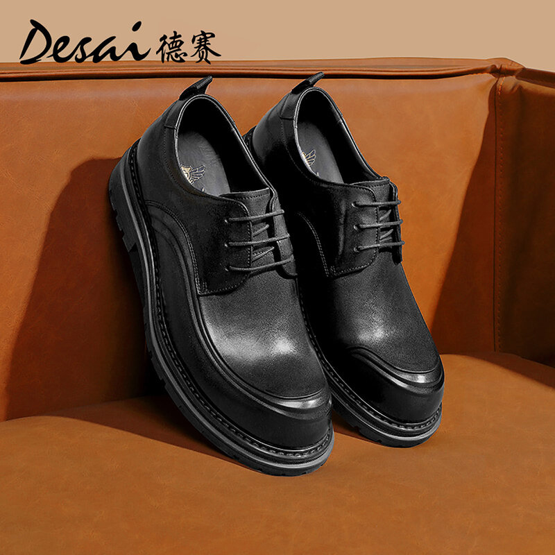 Desai England platform height increase casual leather shoes leather business formal Derby shoes retro low top commuter men's sho
