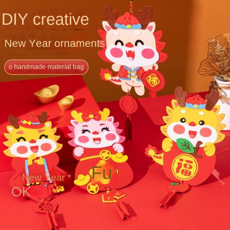 Pola Naga liontin dekorasi gaya Cina properti tata letak kerajinan dekorasi Festival Musim Semi mainan DIY dengan tali gantung