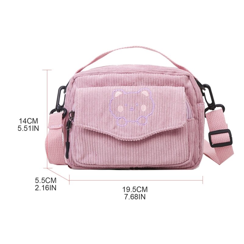 Fashion Corduroy Crossbody Bag Cartoon Handbag Purse Small Shoulder Bags Tote Bag for Travel School Work