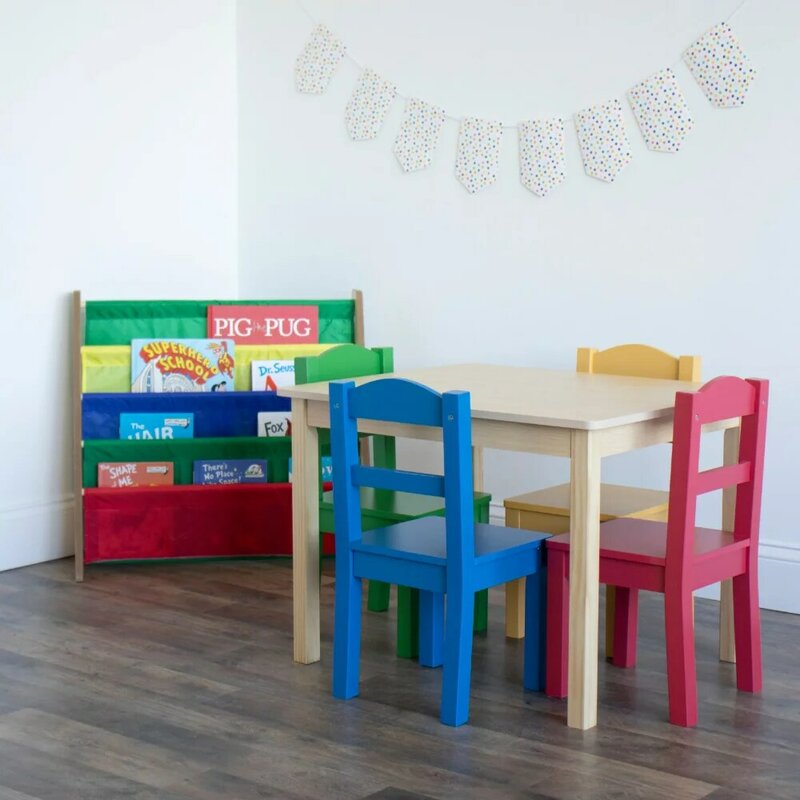 Set tavolo in legno per bambini e 4 sedie, legno naturale/primario