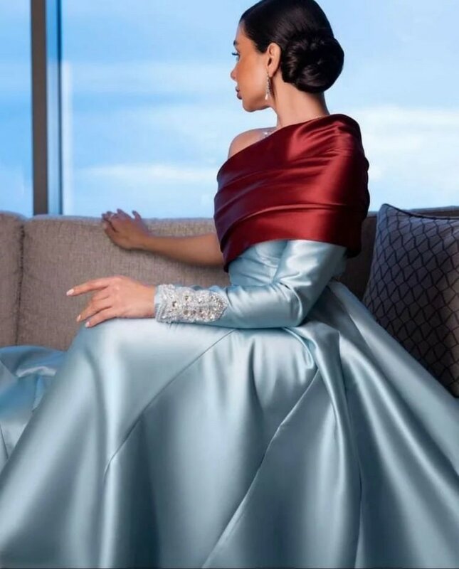 Koendye Daudi Saudi Arabia Women Wear A Line Dresses Evening Ruched One Shoulder Long Sleeve Prom Formal Occasion Dress 2024