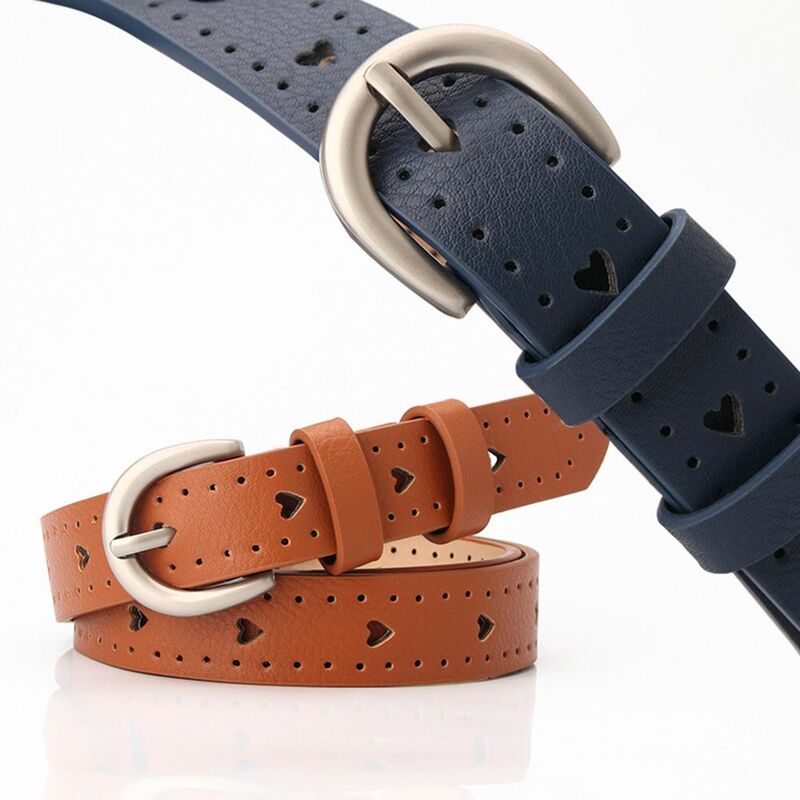 Punk Solid Color PU Leather All-match Hollow Heart Adjustable Waistband Metal Buckle Belt Female Waist Belt Corset Belt
