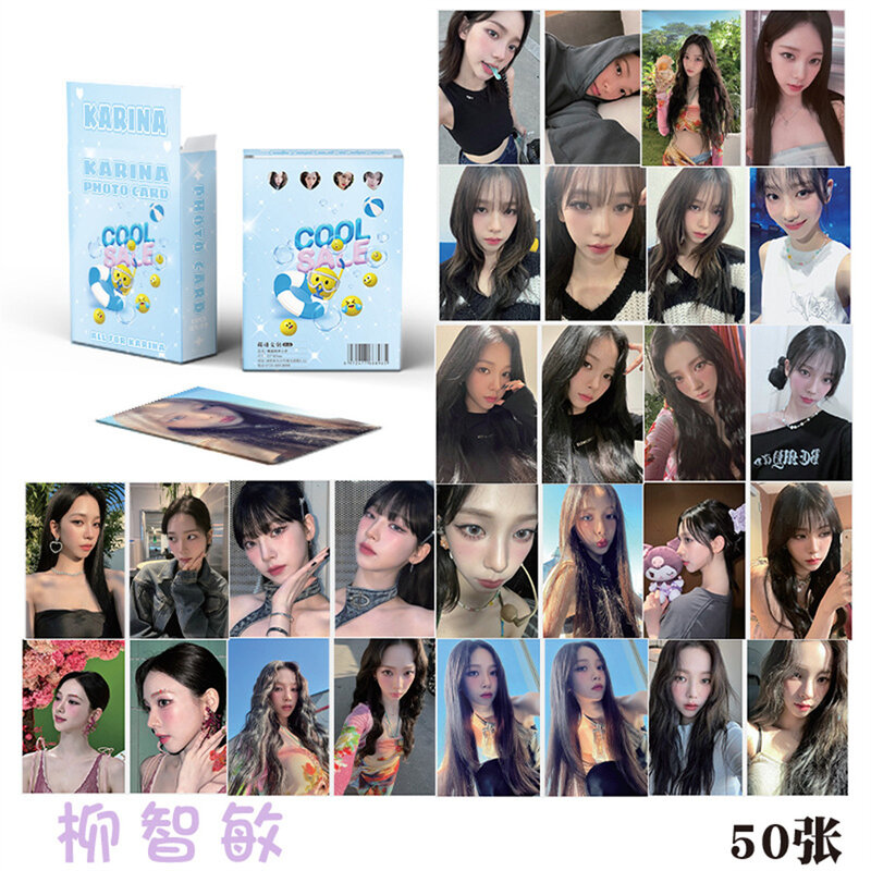 Kpop Idols-Tarjeta láser Karina en caja, fotos HD de alta calidad, estilo coreano, LOMO Card, irly Joy Wendy, 50 unidades por juego
