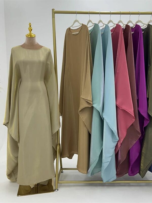 Ramadan Satin Abaya Islam Muslim Summer Batwing Sleeve Maxi Dress Kebaya Abayas For Women Kaftan Robe Musulmane Femme Vestidos