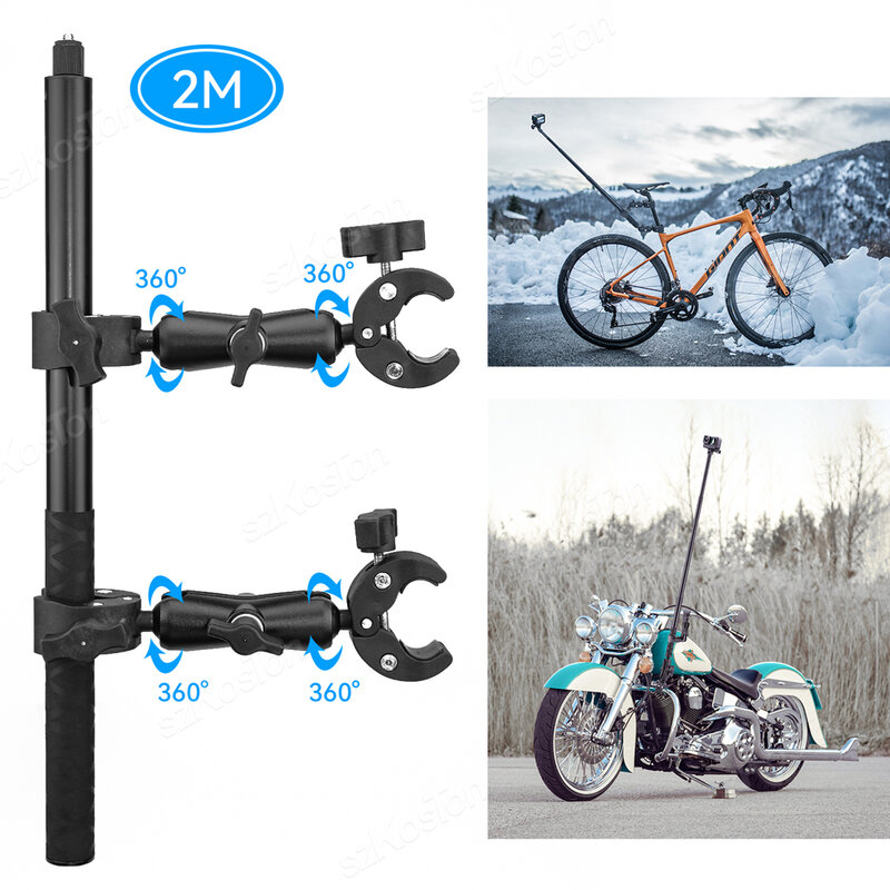 Motorcycle Bicycle Double Clip Bracket For Insta360 One X2 X3 X4 GoPro 12 11 10 SJCAM Selfie Stick Monopod Mount Handlebar Stand