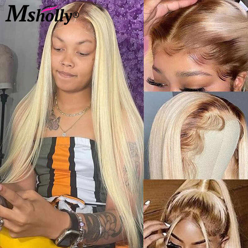 Brazilian 13X4 Lace Front Wig Human Hair Ombre 613 Colored Human Hair Wig Transparent Bone Straight Remy Hair Wig With Baby Hair