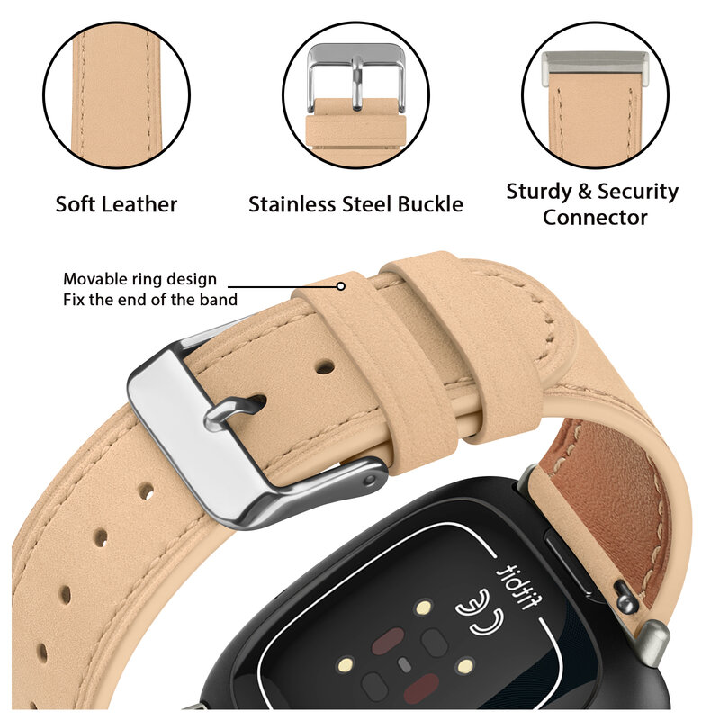 Bracelet en cuir véritable pour Fitbit Versa 3 et Versa 4, bracelet de montre, bracelet réglable