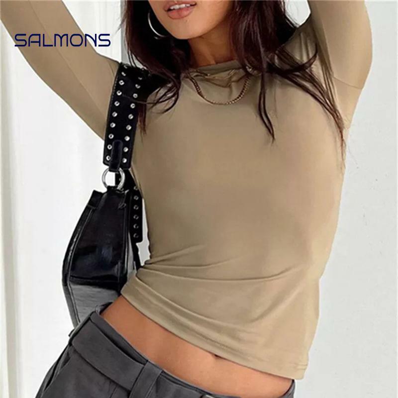 Autumn Winter Y2k Crop Women Long Sleeve T Shirt O Neck Slim Fit Pullovers Solid Basic Tee Female Streetwear Casual Base Tops