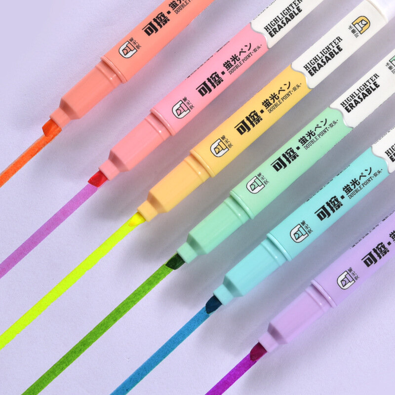 6 pcs/box apagável cabeça dupla marcadores de arte marcadores caneta fluorecente caneta material escolar escritório giz marcador