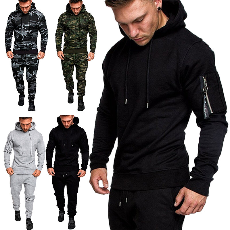 Autumn outdoor new fashion men's casual camouflage Hoodie suit men's casual Sportswear suit. 4 colors
