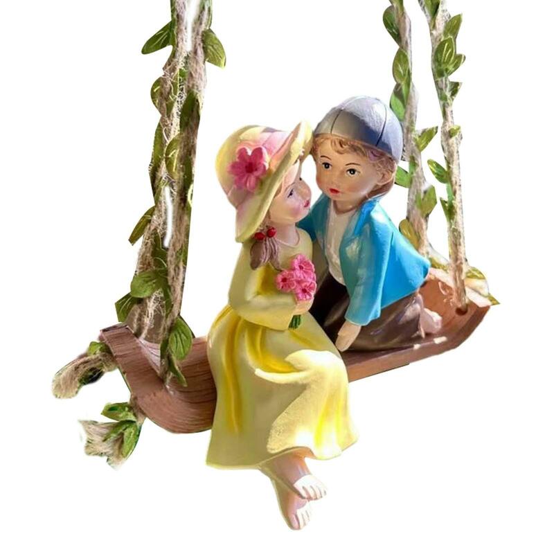 Posąg ogrodowy chłopca i dziewczynki wiszący Ornament rzeźba zewnętrzna