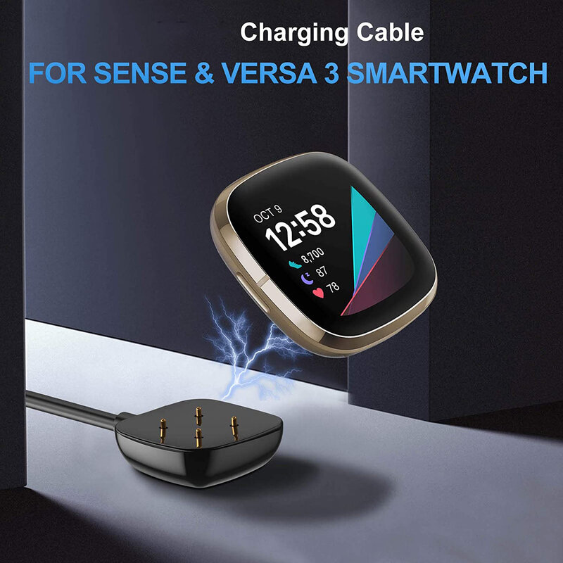 Cabo de carregamento USB para Fitbit Sense Versa3 Smartwatch, cabo do carregador, substituição, clipe, doca, acessórios, 1m
