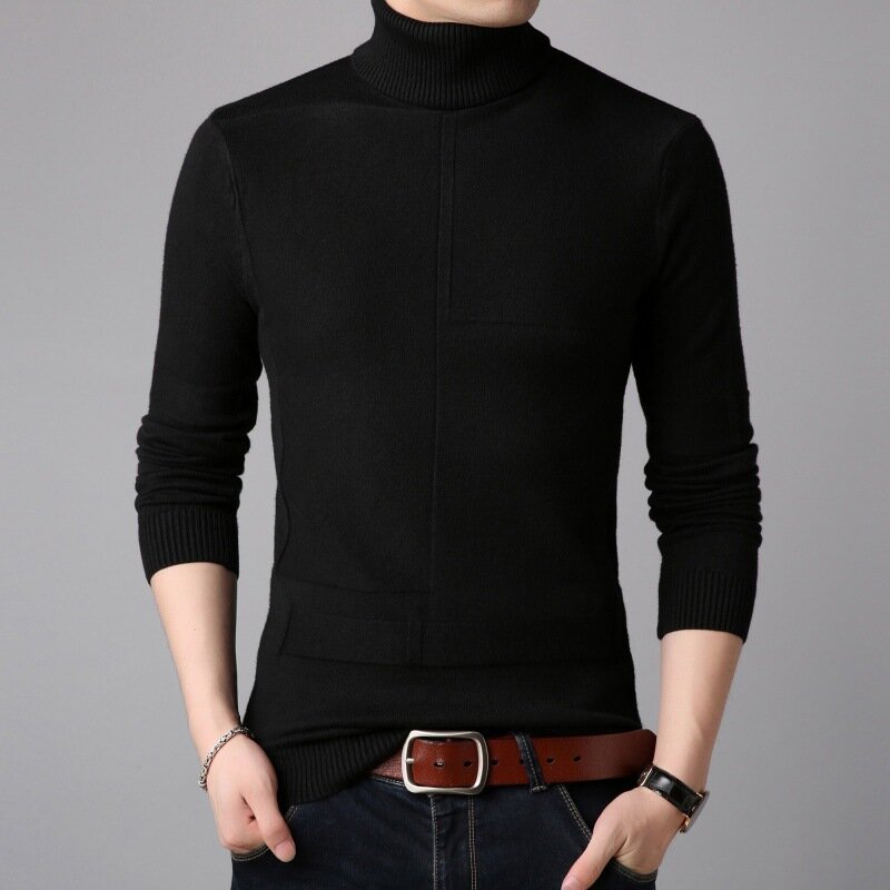 Nuovi maglioni dolcevita da uomo nero Sexy pullover lavorati a maglia di marca uomo tinta unita Casual maglione maschile maglieria autunnale