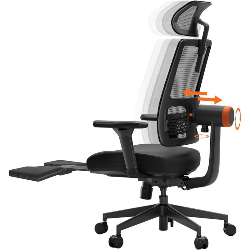 Kursi ergonomis baru dengan sandaran kaki, kursi meja kantor dan rumah dengan penyangga pinggang mengikuti otomatis, sandaran tangan 4D, kedalaman dudukan