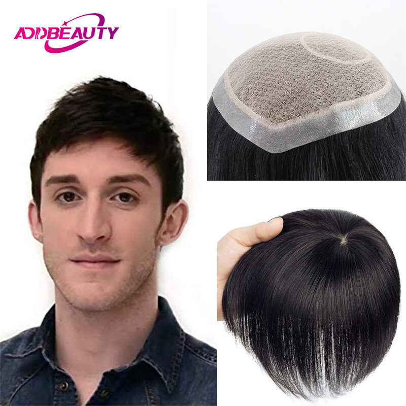 New Arrival Men Toupee Human Hair Silk Top Indian Human Hair Wig for Man 100% Human Hair System Straight Natural Color Hairpiece
