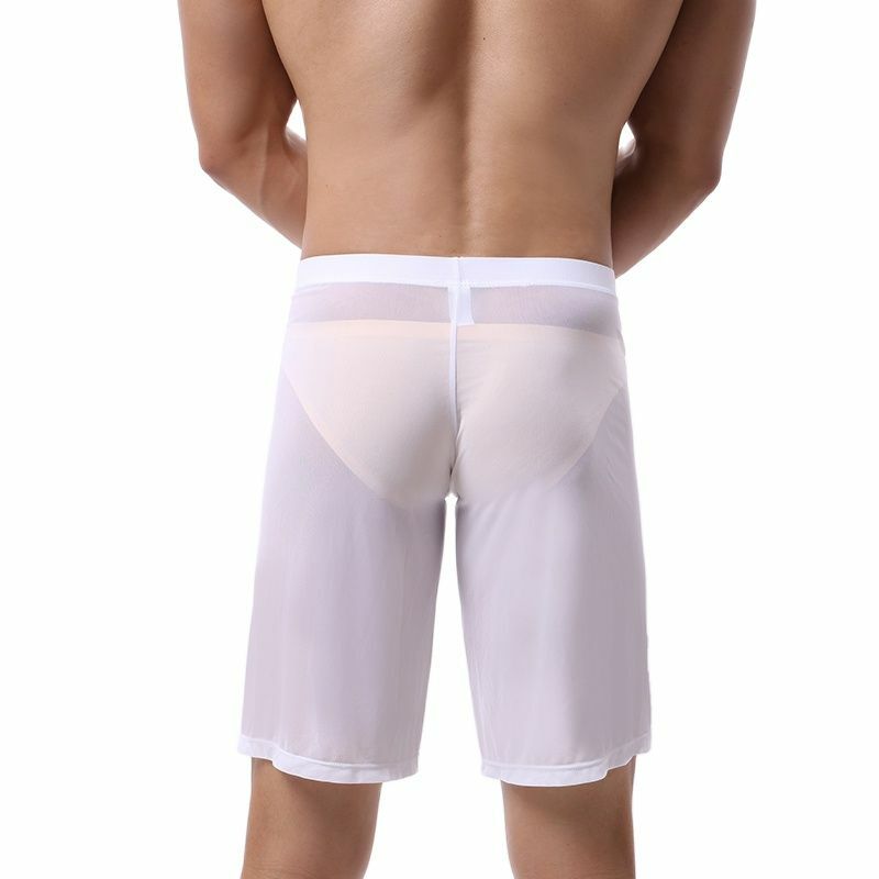 CLEVER-MENMODE bokserki bielizna męska seksowna siatka dna piżamy mężczyźni długie nogi kalesony przeźroczyste majtki szorty Boxershorts