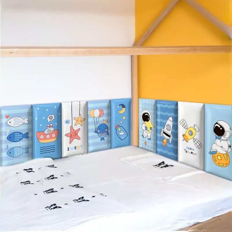Desenhos animados Animal Anti-colisão Wallpaper para o quarto das crianças, cama cabeceira adesivo, Decalques do berçário, Bed Board