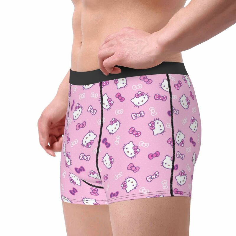 Ropa interior personalizada con patrón de Hello Kitty para hombre, Bóxer transpirable Sanrio, pantalones cortos, bragas suaves