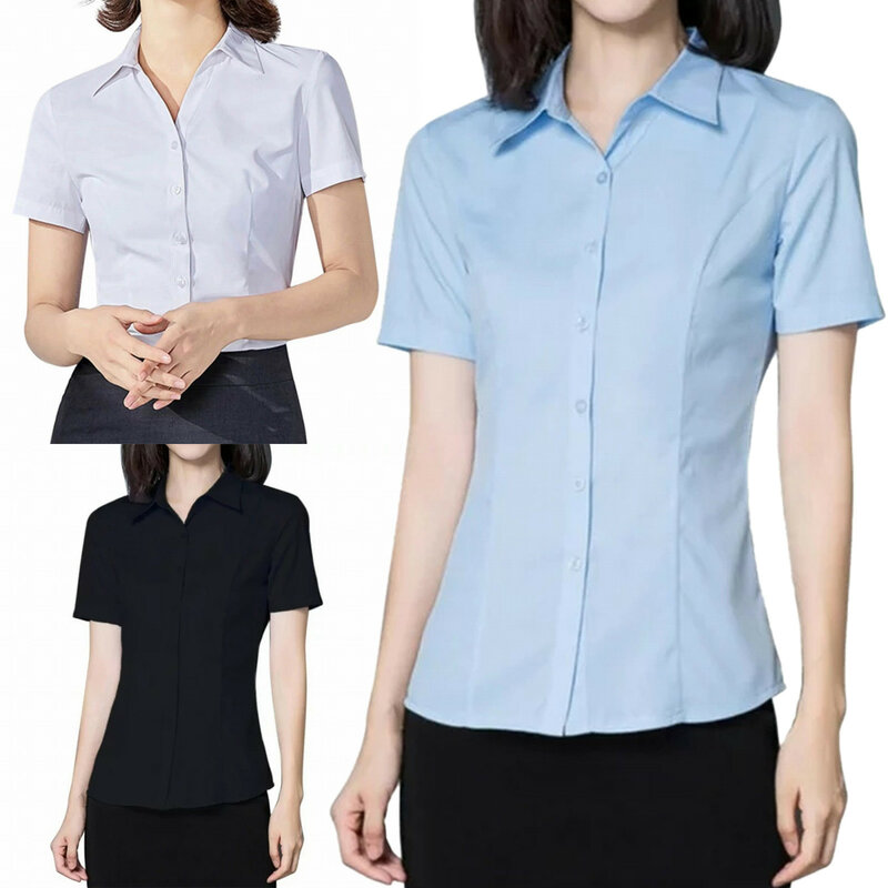 เสื้อสำนักงานผู้หญิงมีปกแขนยาวติดกระดุมเสื้อหรูหราเสื้อเข้ารูปแบบคลาสสิกสำหรับ2024ฤดูร้อน