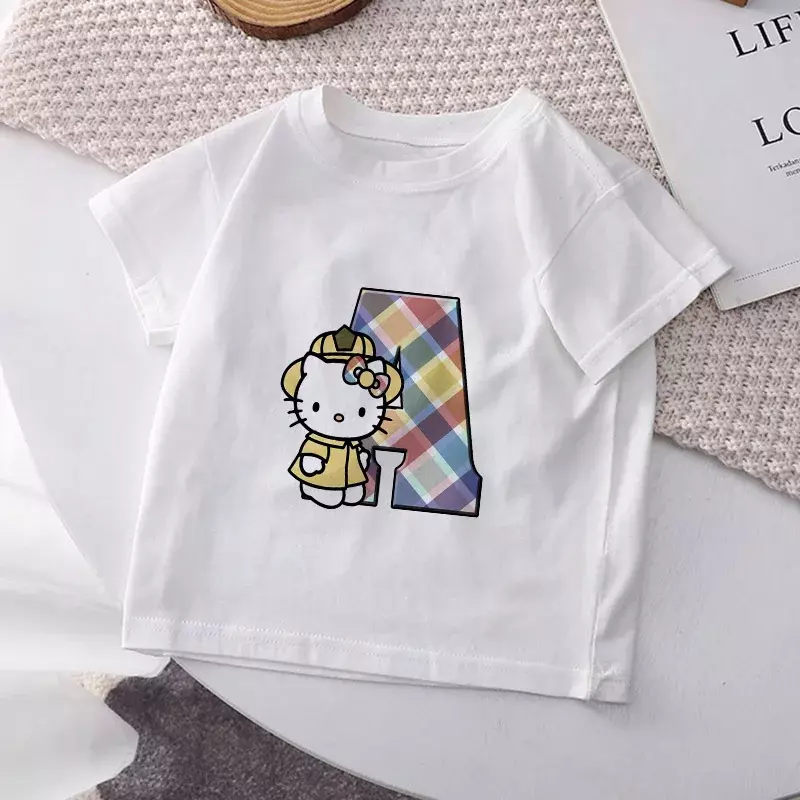 HelloKittys dzieci t-shirt litera A B C D... Koszulki dziecięce Anime bajki Kawaii odzież codzienna dla chłopca dziewczynka topy ubrania
