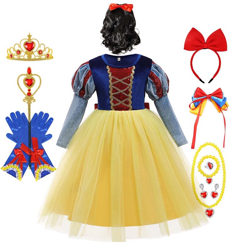 Prinzessin Kleid Mädchen Schnee wittchen Cosplay Kostüm Langarm Samt Kleid Karneval Phantasie Outfits Weihnachts feier Verkleidung Kleid