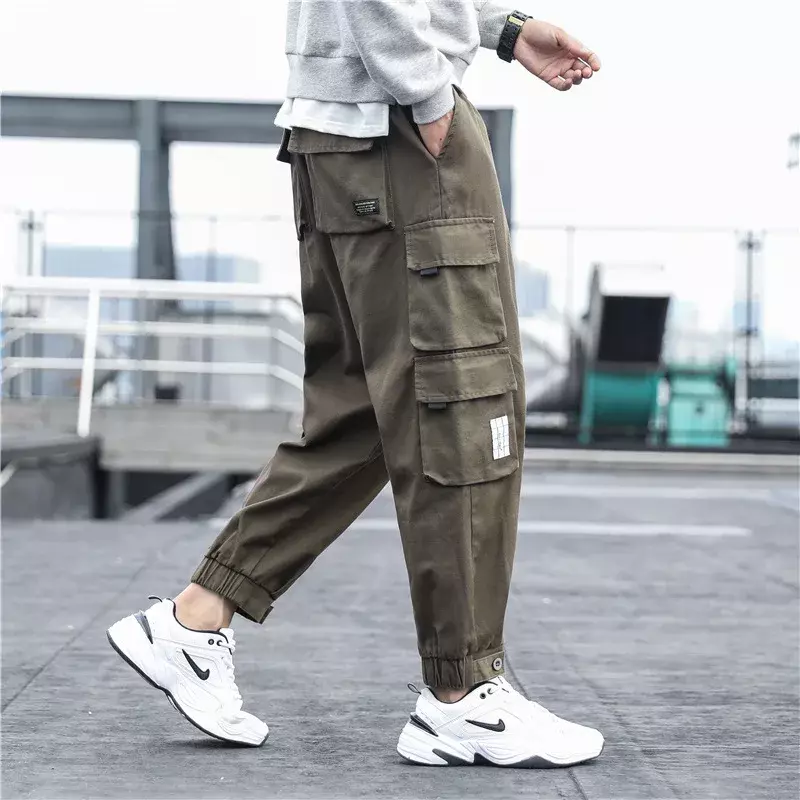 Autumn Winter Solid Patchwork Pockets Cargo Pants Men Y2K Pure Cotton Fashion Trousers Casual Loose All Match Chic Male Clothes