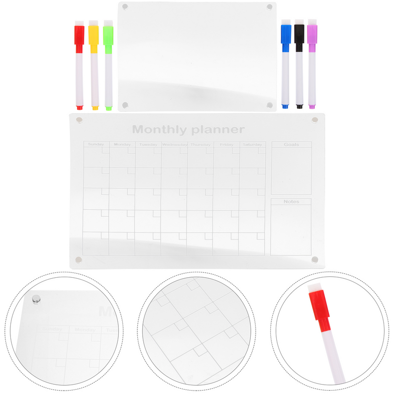 Dry Apagar Whiteboard com marcadores, programação clara magnética, pequeno acrílico Message Board, planejamento de programação