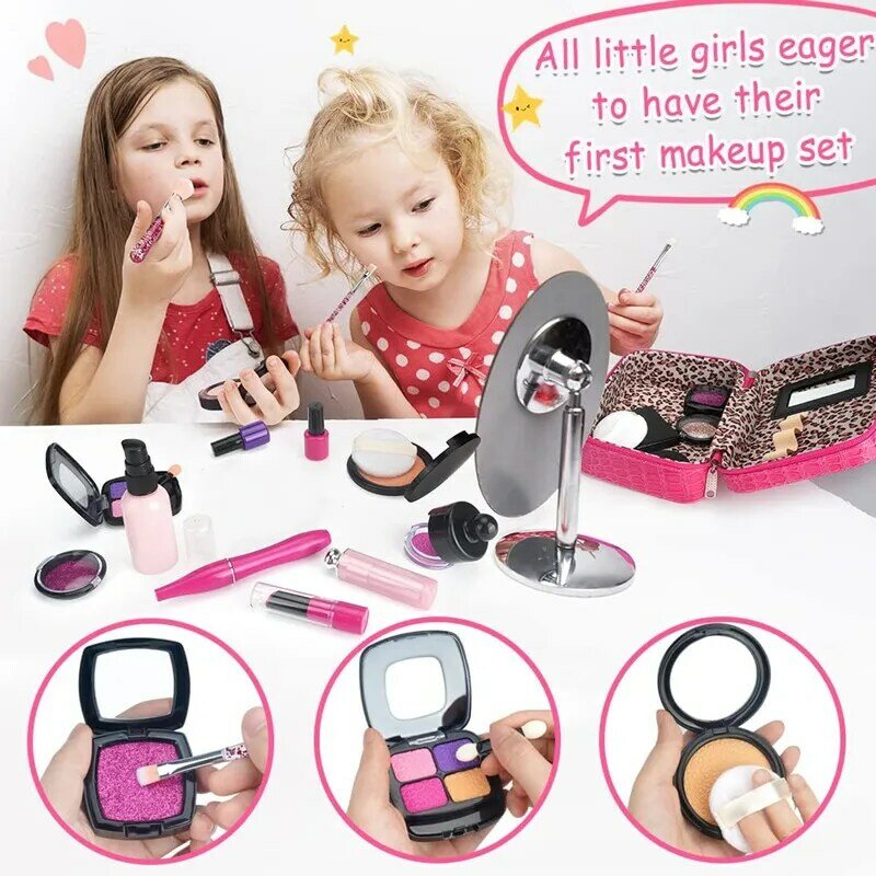 Kids Makeup Kit Simulation Cosmetics Set Pretend Makeup Girls Toys Play House Fake Make Up Toys for Little Girls Birthday Gift
