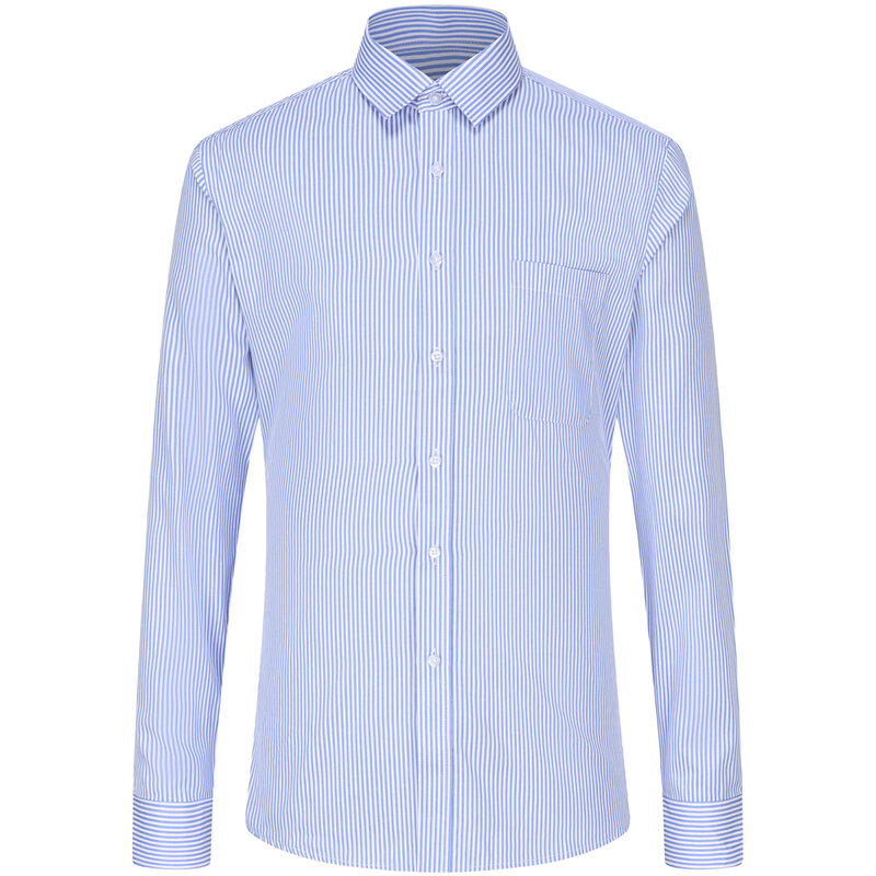 Chemises classiques à manches longues pour hommes, couleur unie/rayée, poches simples, formelles, business, coupe régulière, bureau, social