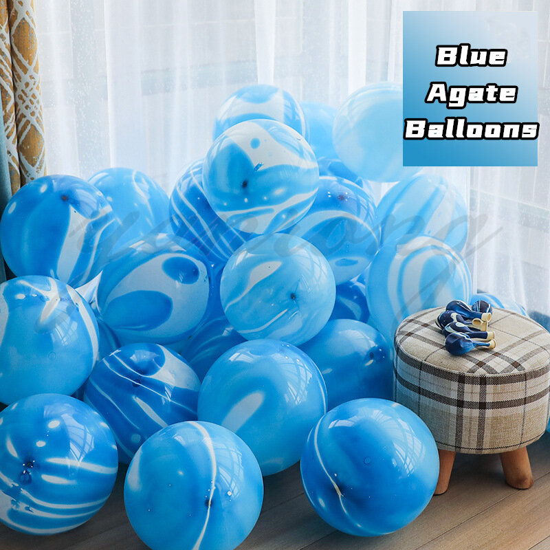 40 Pcs Blue Set Agate Marble Balloons GOLDEN Confetti Balloon Wedding Valentine's Day Baby Shower Birthday Party Decorations
