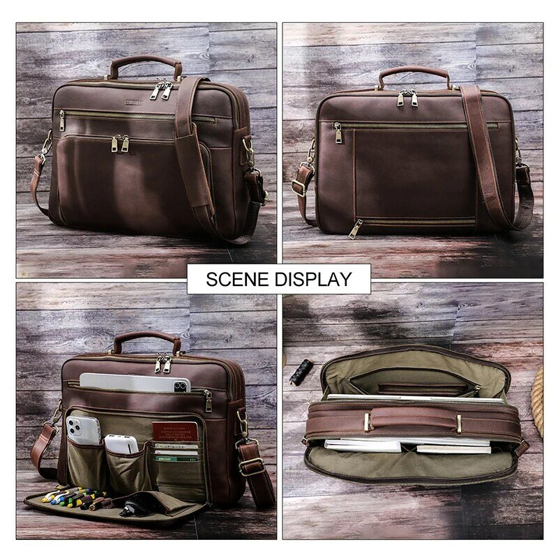 Męska teczka na laptopa torebka z prawdziwej skóry na 16-calowe męskie torby typu Messenger dla torebka Vintage na ramię biznesu