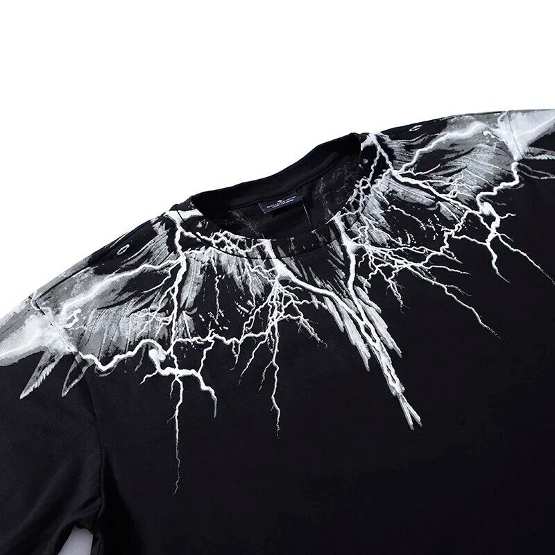 Nuovo 2023 Unisex Lightning Wings Yin Yang t-shirt in cotone serpente con pannello a contrasto