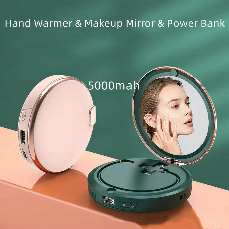 "Trzy w jednym" retro wielofunkcyjny ogrzewacz dłoni z lustro do makijażu, moc banku z kabel USB elektryczny ciasto