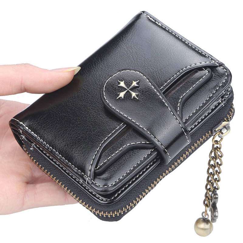 กระเป๋าสตางค์แฟชั่นหนัง PU แบบสั้นมีซิปของผู้หญิงสำหรับกระเป๋าเก็บบัตร2023ใหม่กระเป๋าสตางค์สตรี