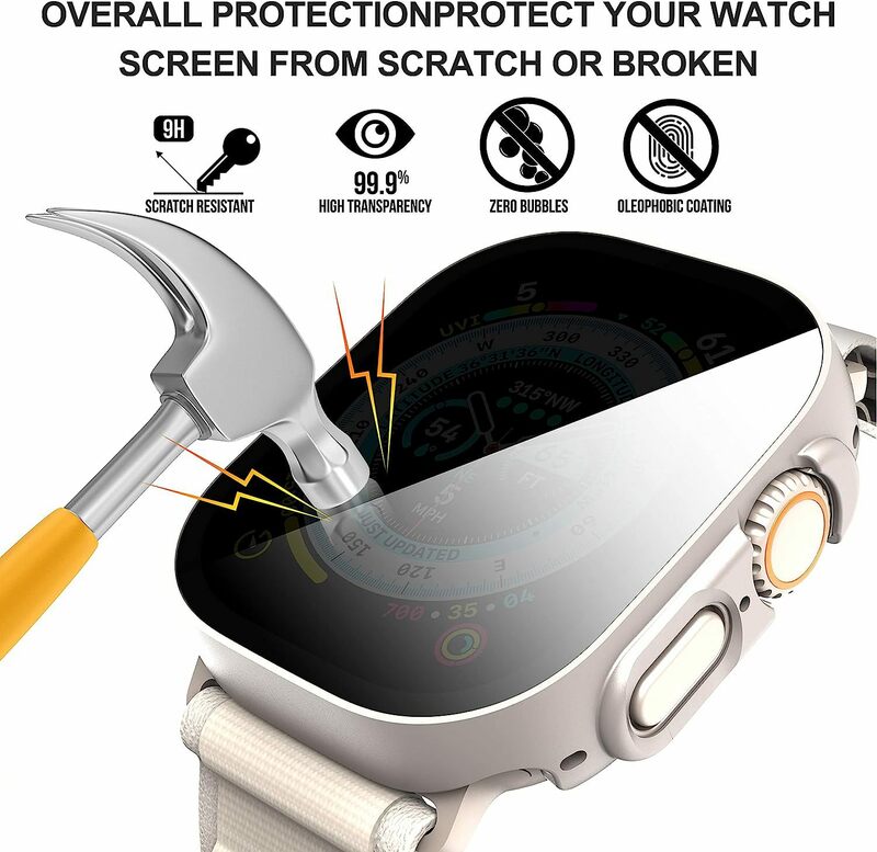 Screen Protector for Apple Watch ultra 2 case 49mm Anti-Spy Tempered Glass Cover iWatch serie 9 8 SE 7 6 5 4 44mm 40mm 45mm 41mm